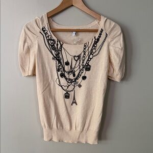 dELiA*s Beige Sweater with Black Pattern